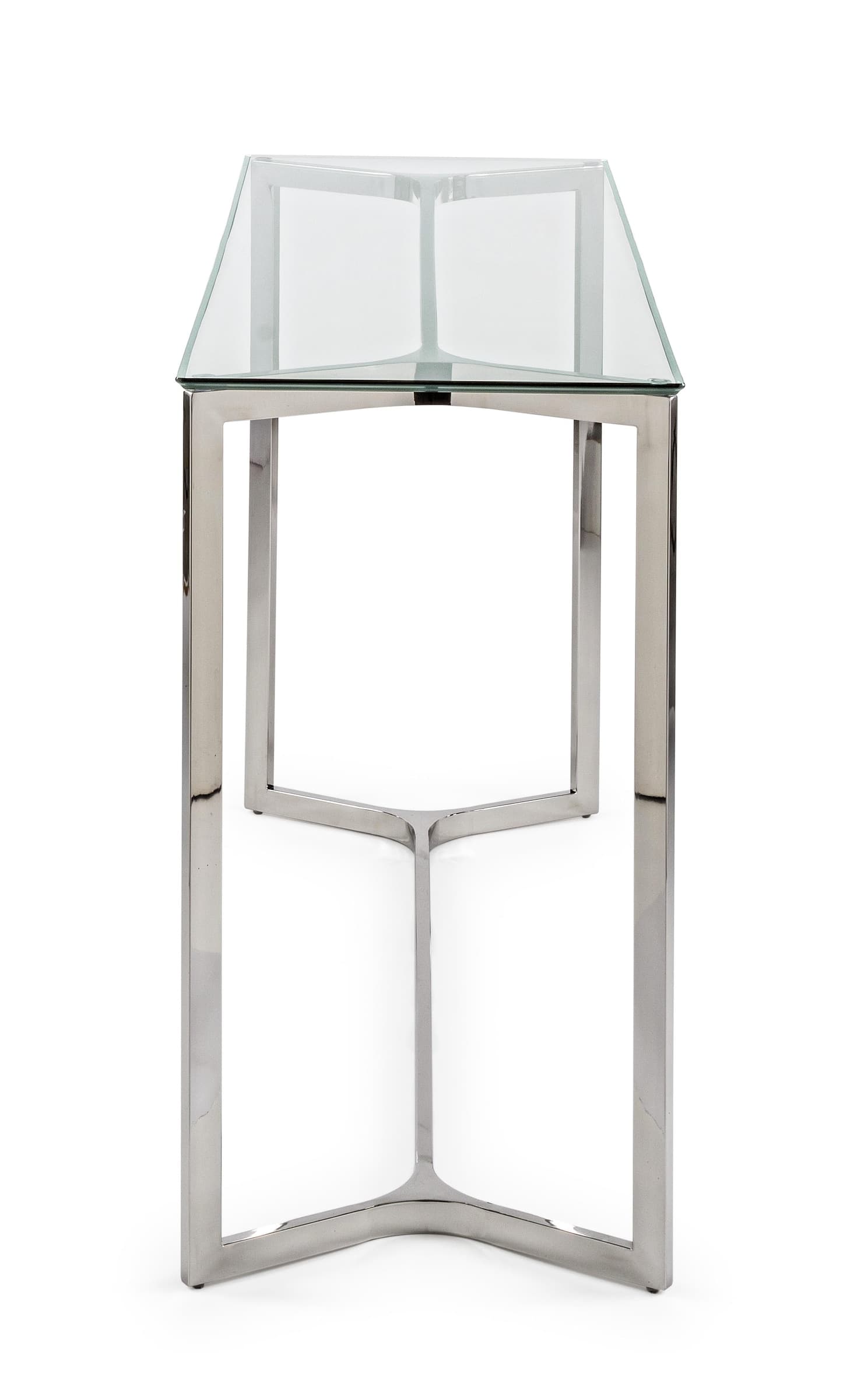 Consolle "Saphira" in vetro con piede in metallo argento, mobile moderno da interno in Console e tavoli da divano Decor Space - Altamura, commercioVirtuoso.it