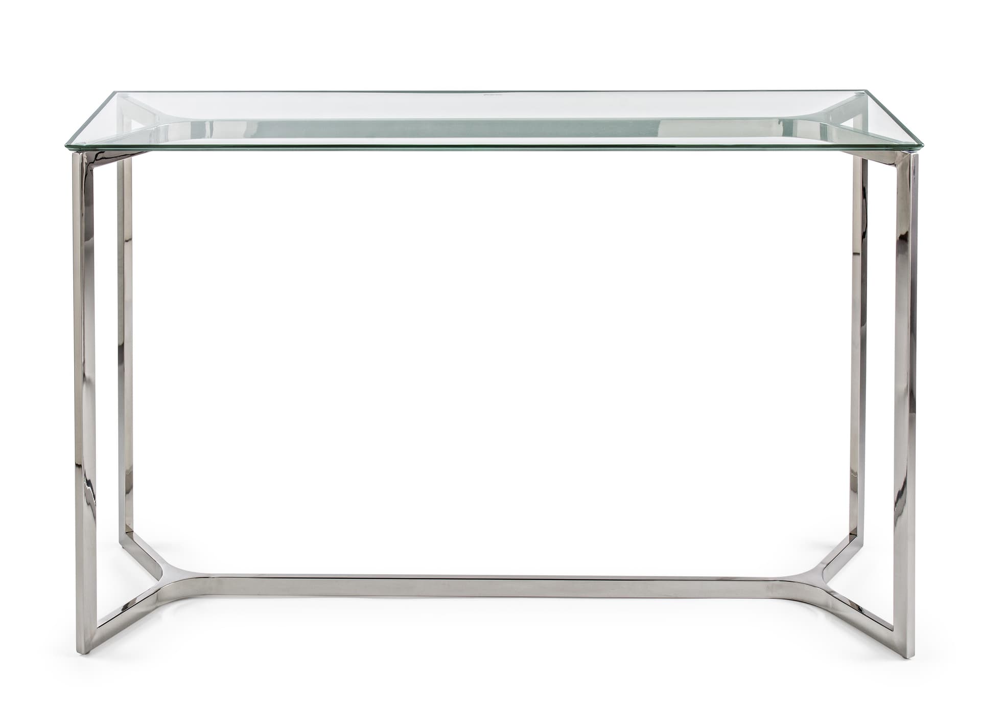 Consolle "Saphira" in vetro con piede in metallo argento, mobile moderno da interno in Console e tavoli da divano Decor Space - Altamura, commercioVirtuoso.it