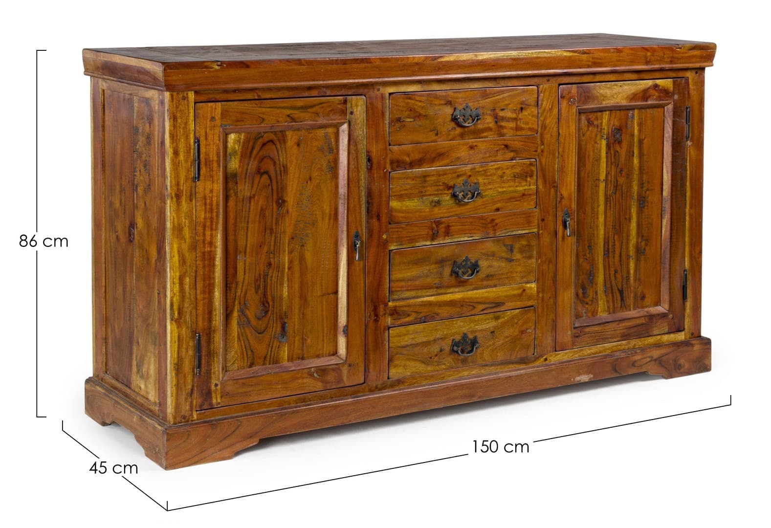 Credenza "Chateaux" in legno di acacia indiano massiccio, con finitura rustica, stile rustico in Credenze Decor Space - Altamura, commercioVirtuoso.it
