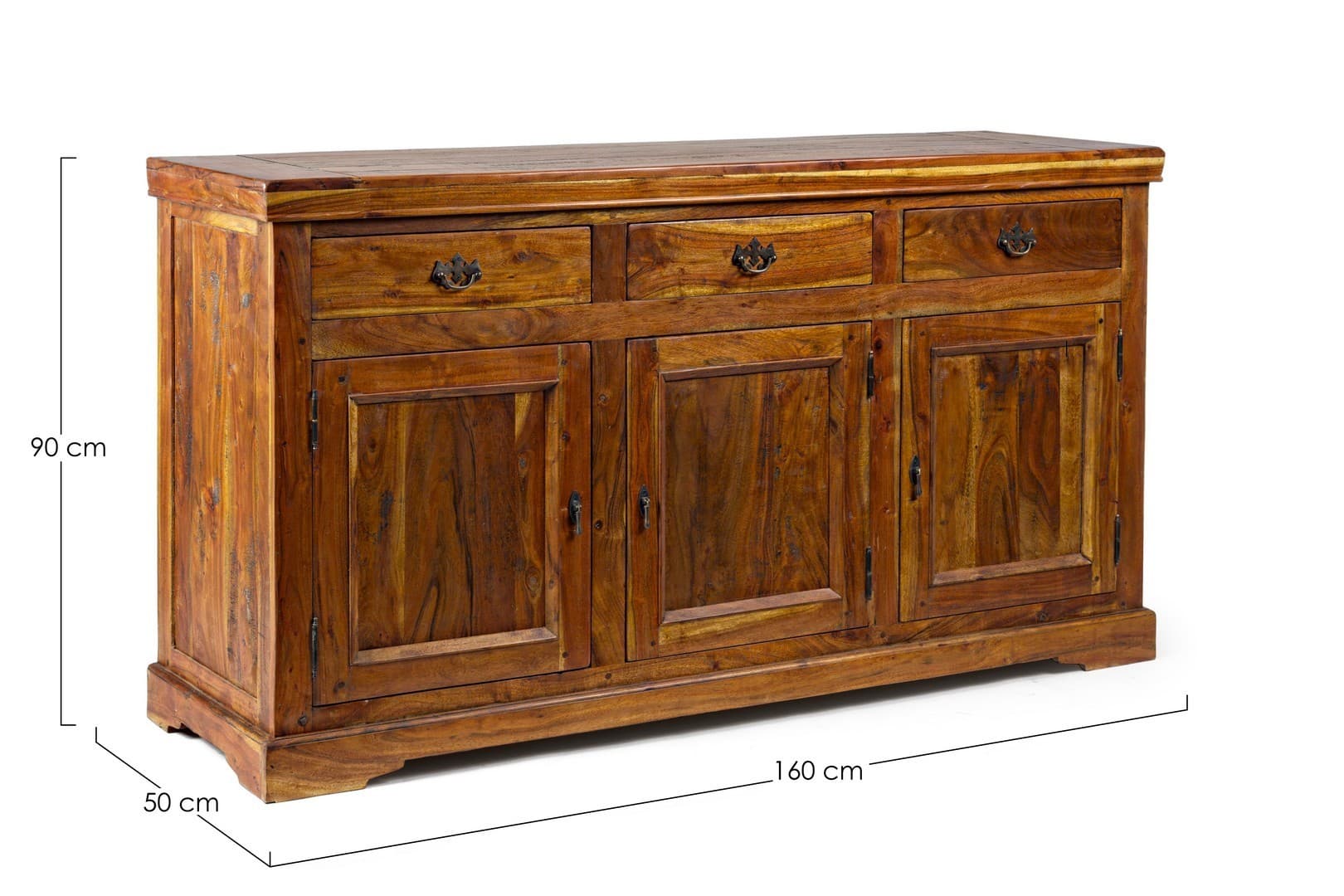Credenza "Chateaux" in legno di acacia indiano massiccio, con finitura rustica, stile rustico in Credenze Decor Space - Altamura, commercioVirtuoso.it