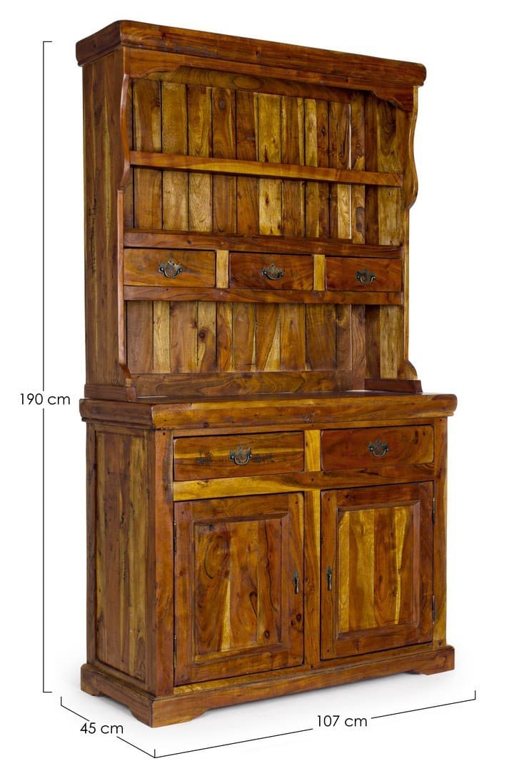 Credenza "Chateaux" in legno di acacia indiano massiccio, con finitura rustica, stile rustico in Credenze Decor Space - Altamura, commercioVirtuoso.it
