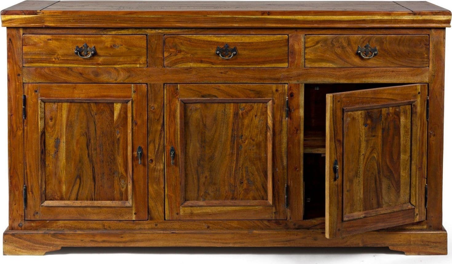 Credenza "Chateaux" in legno di acacia indiano massiccio, con finitura rustica, stile rustico - 21