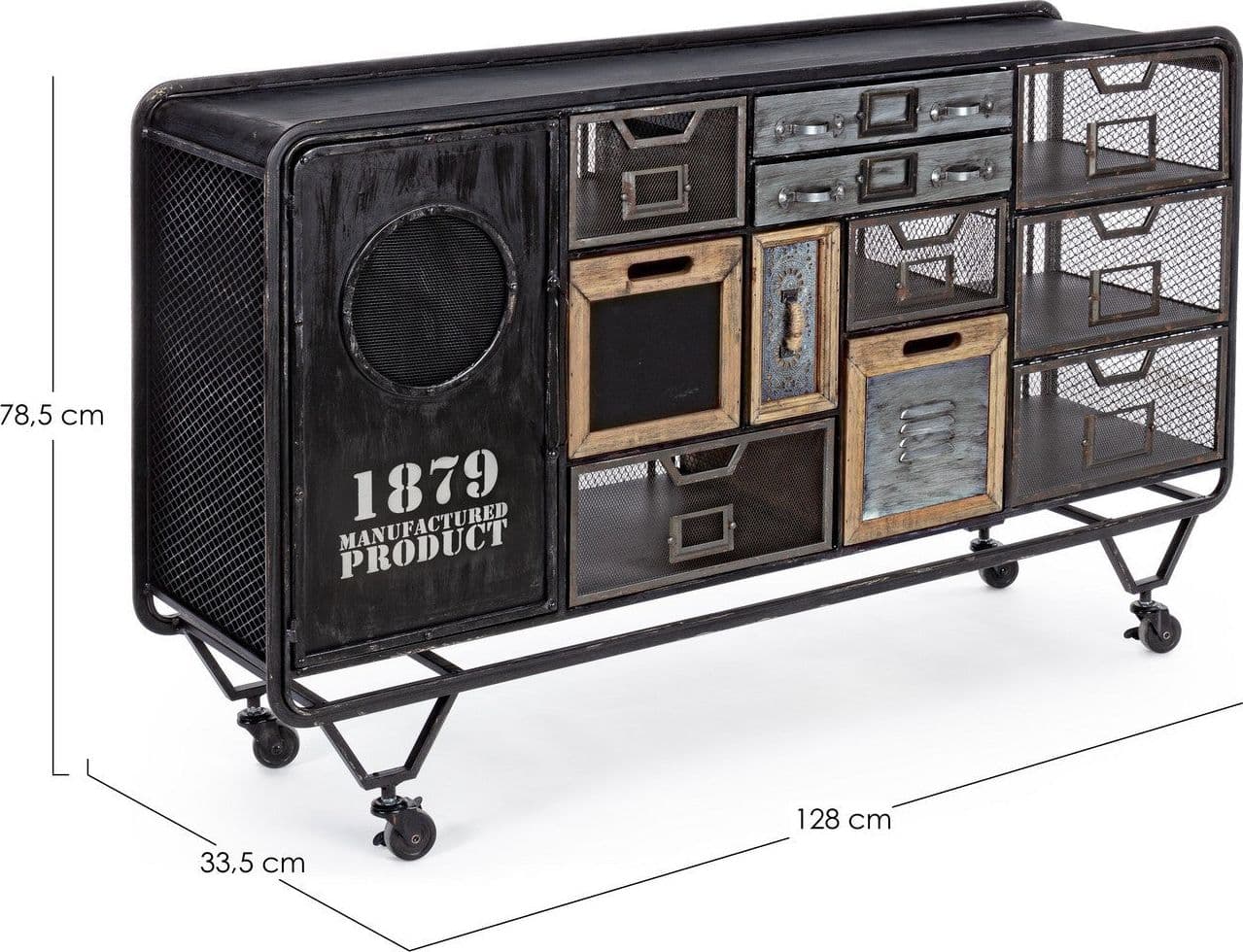 Credenza "Liverpool" con struttura e cassetti in acciaio, stile industriale - 2