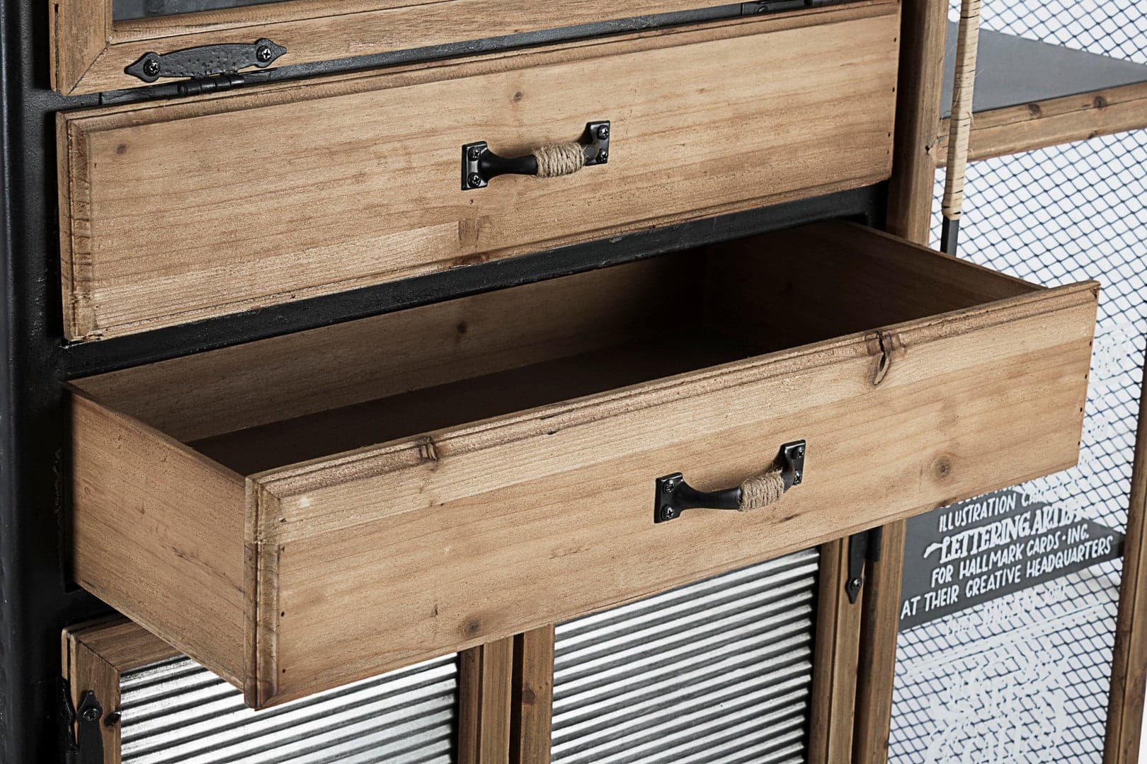 Credenza "Liverpool" con struttura e cassetti in acciaio, stile industriale - 13