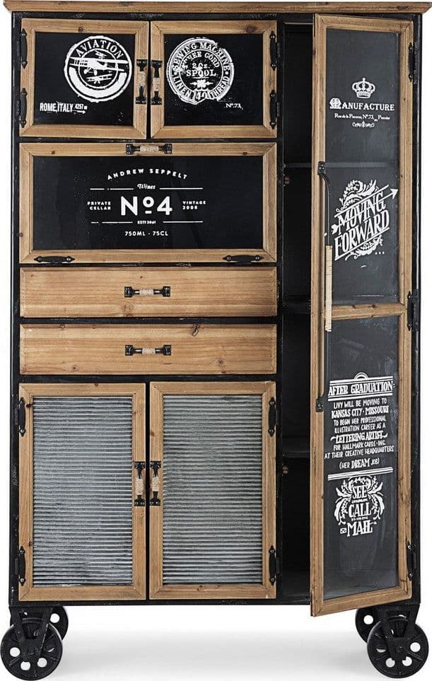 Credenza "Liverpool" con struttura e cassetti in acciaio, stile industriale - 15
