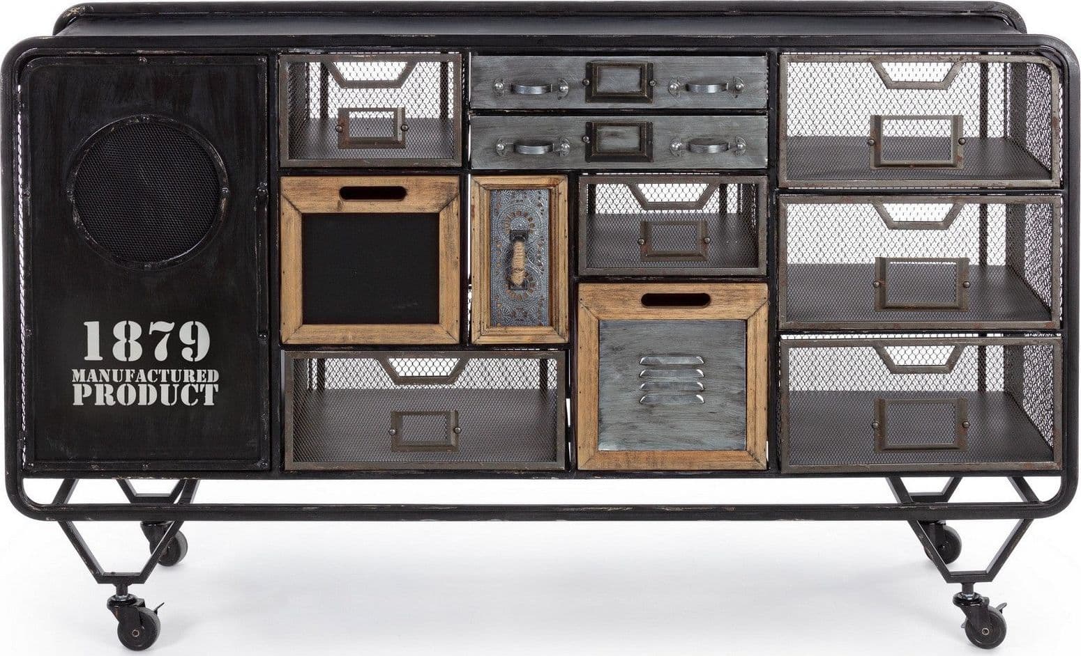 Credenza "Liverpool" con struttura e cassetti in acciaio, stile industriale - 3