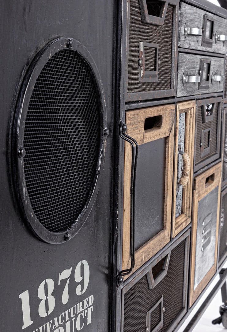Credenza "Liverpool" con struttura e cassetti in acciaio, stile industriale - 5