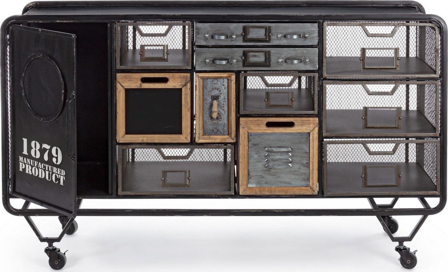 Credenza "Liverpool" con struttura e cassetti in acciaio, stile industriale - 6