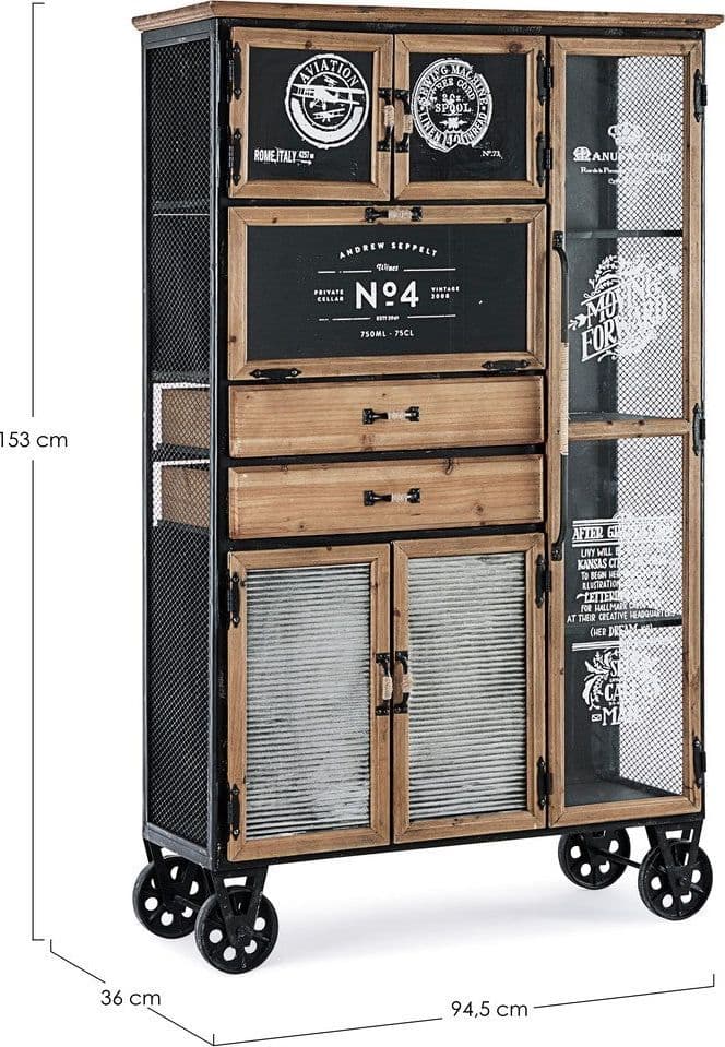 Credenza "Liverpool" con struttura e cassetti in acciaio, stile industriale - 8