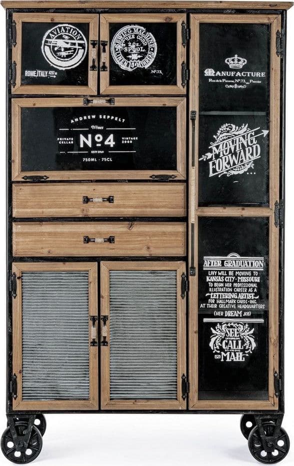 Credenza "Liverpool" con struttura e cassetti in acciaio, stile industriale - 9