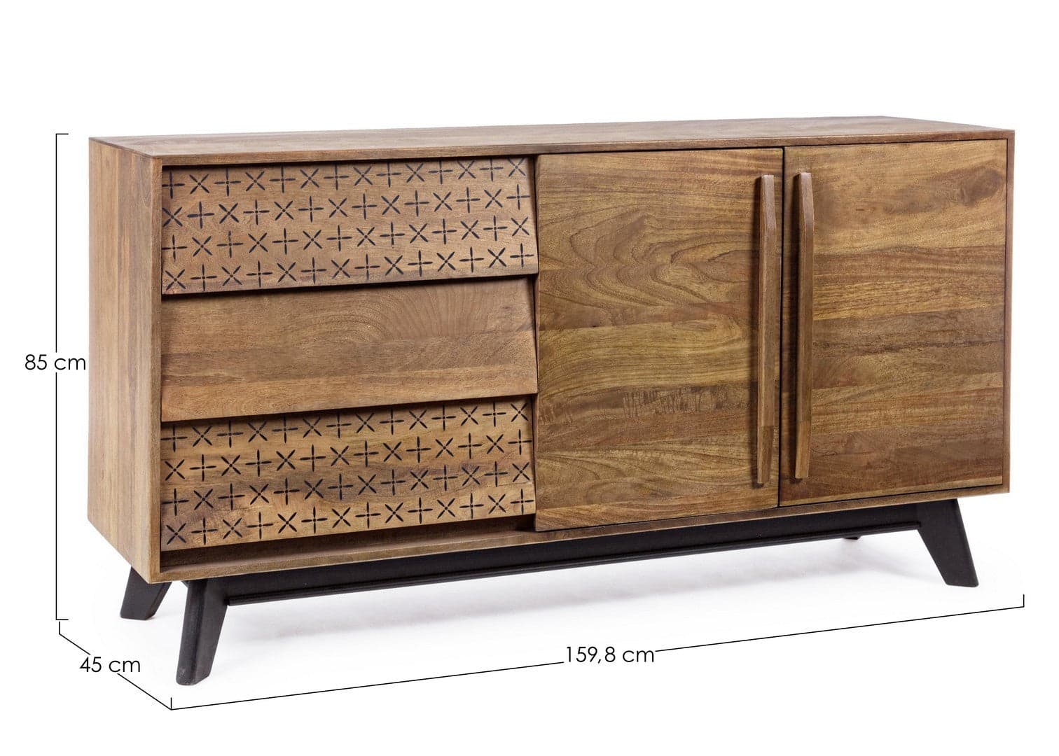 Credenza "Emira" con struttura e piedini in legno di mango, stile vintage in Credenze Decor Space - Altamura, commercioVirtuoso.it