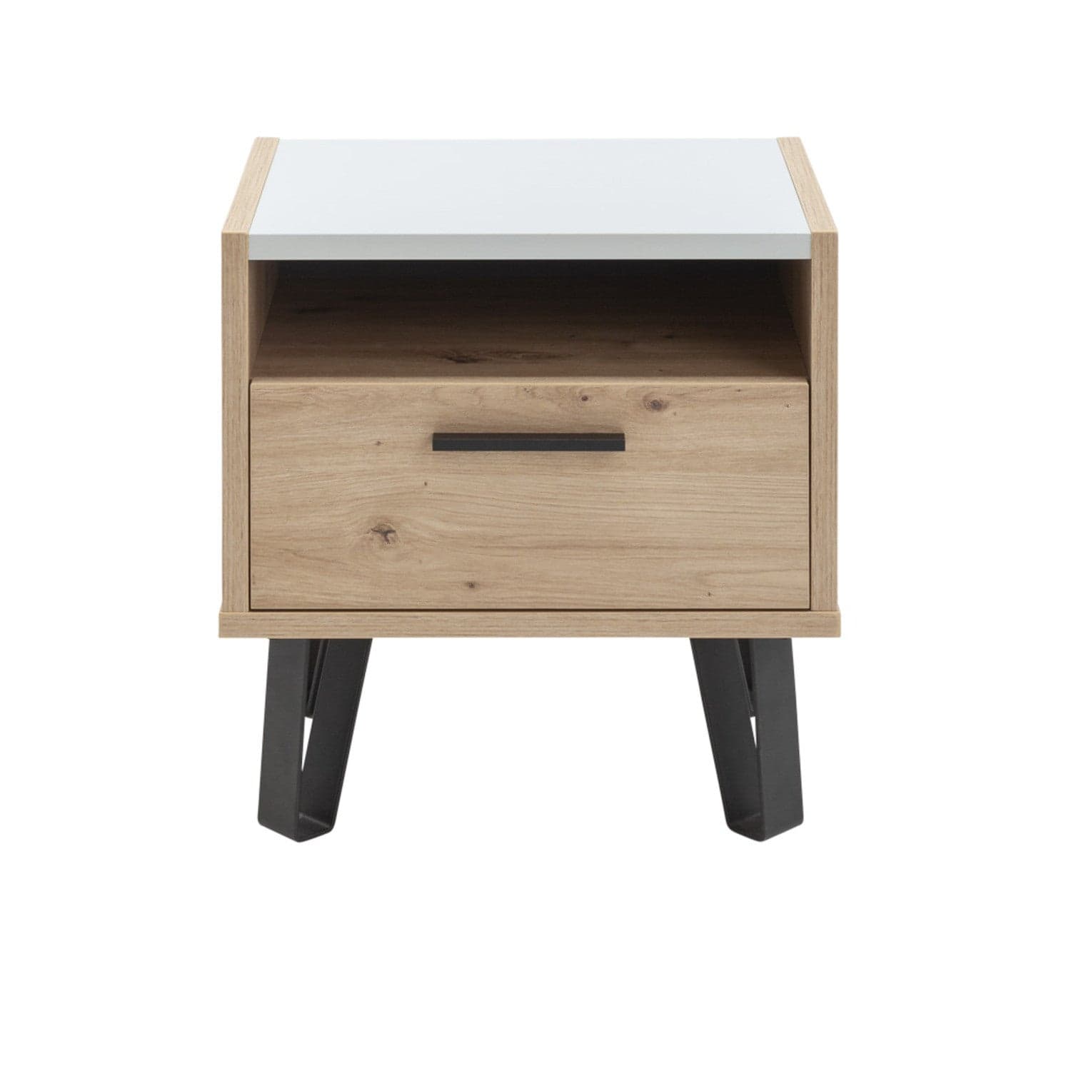 Comodino "Vitruvia" con 1 cassetto ed 1 vano rovere e nero h 52 cm - 5