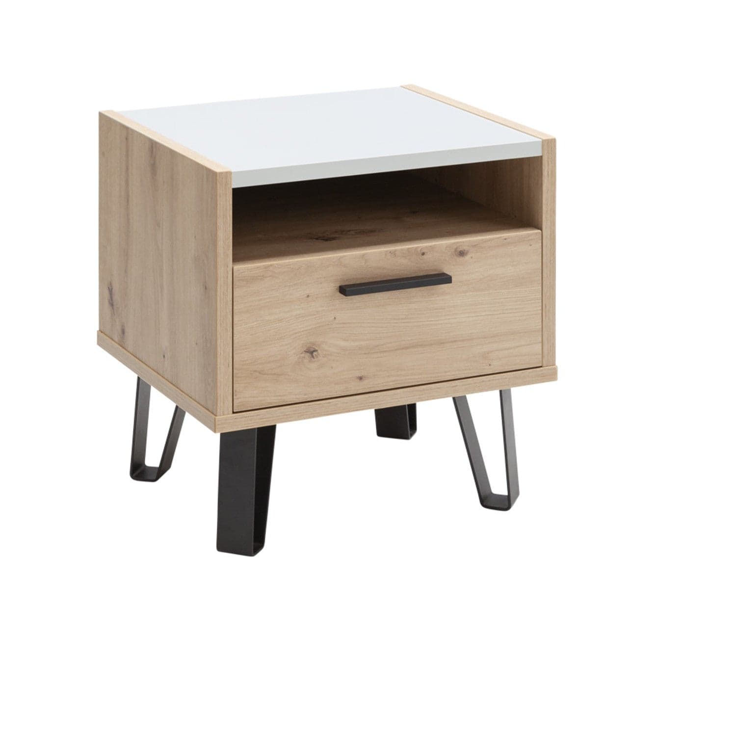 Comodino "Vitruvia" con 1 cassetto ed 1 vano rovere e nero h 52 cm in Comodini Decor Space - Altamura, commercioVirtuoso.it