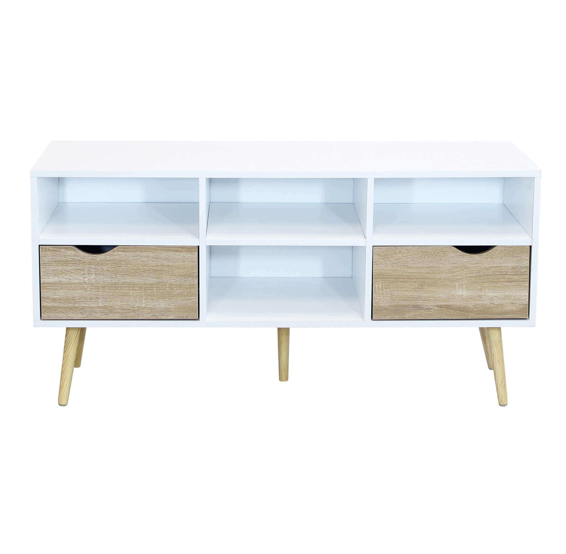 Madia porta TV con 2 cassetti e mensole, mobile basso guide in metallo h 58 cm in Pareti attrezzate Decor Space - Altamura, commercioVirtuoso.it
