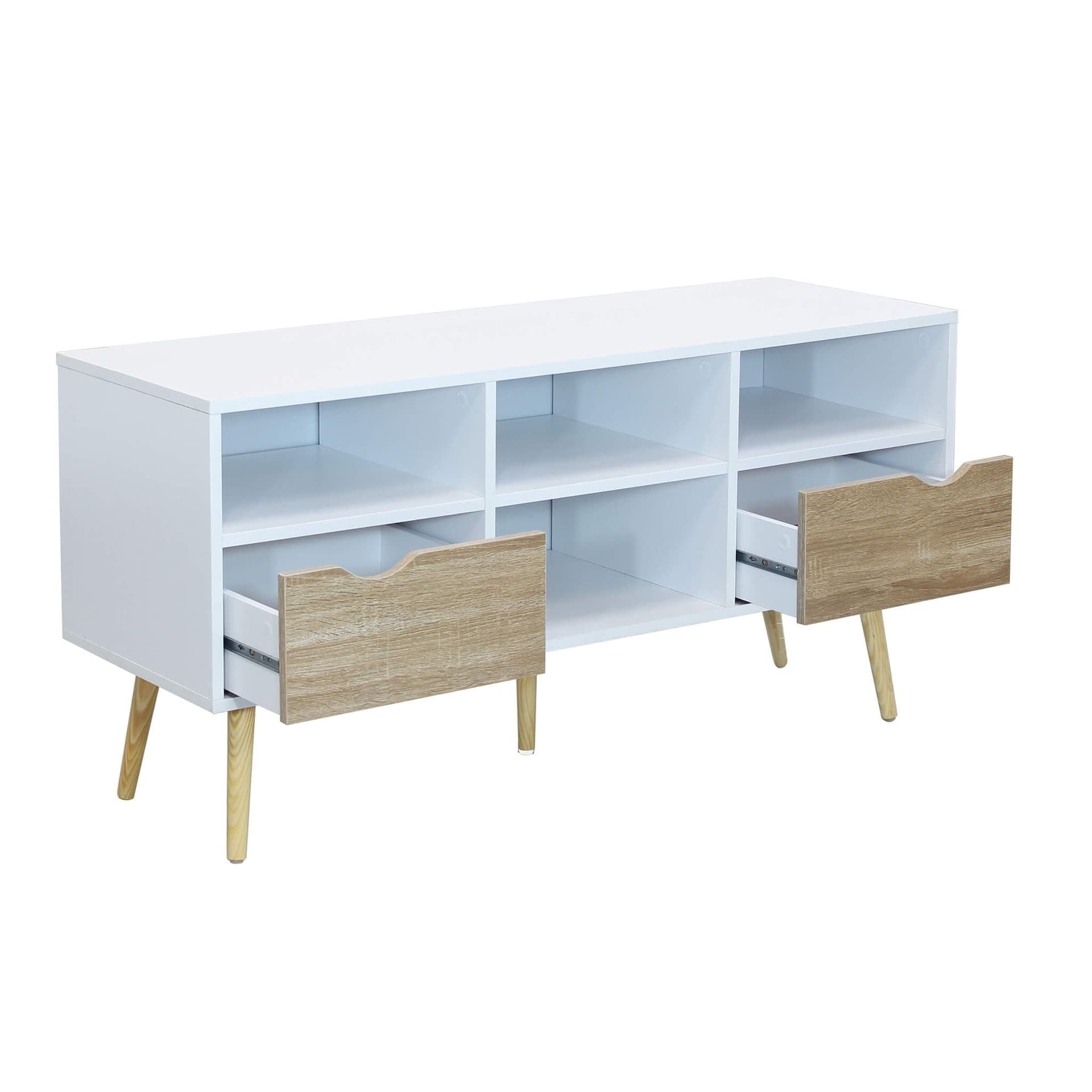Madia porta TV con 2 cassetti e mensole, mobile basso guide in metallo h 58 cm in Pareti attrezzate Decor Space - Altamura, commercioVirtuoso.it