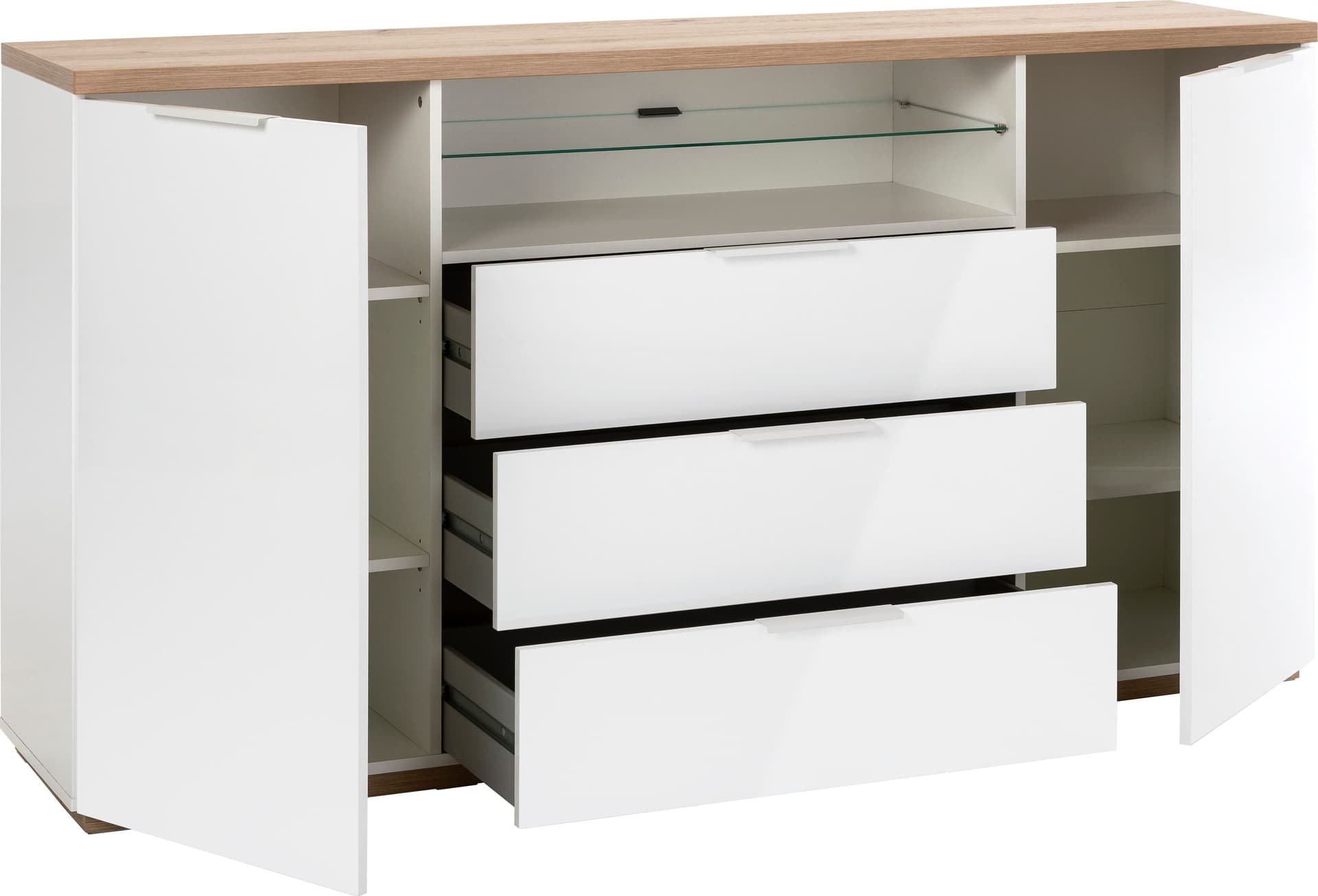 Cassettiera multiuso "Mundi" con 3 cassetti e 2 ante rovere e Bianco h 96 cm in Cassettiere Decor Space - Altamura, commercioVirtuoso.it
