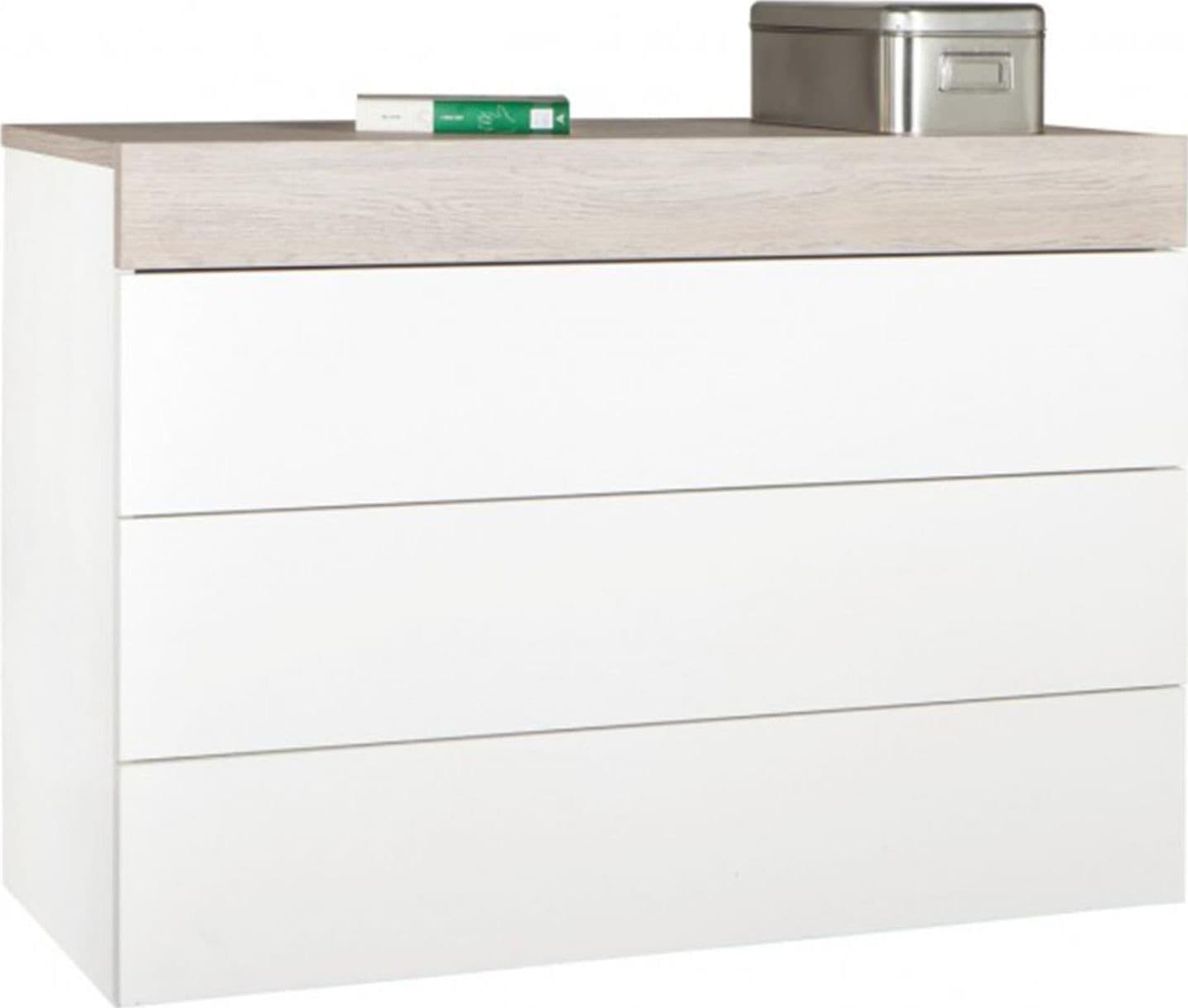 Cassettiera con 4 cassetti "Gelosia" bianco laccata e rovere gessato h 85 cm - 3