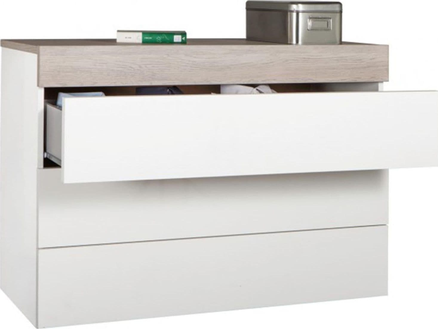 Cassettiera con 4 cassetti "Gelosia" bianco laccata e rovere gessato h 85 cm in Cassettiere Decor Space - Altamura, commercioVirtuoso.it