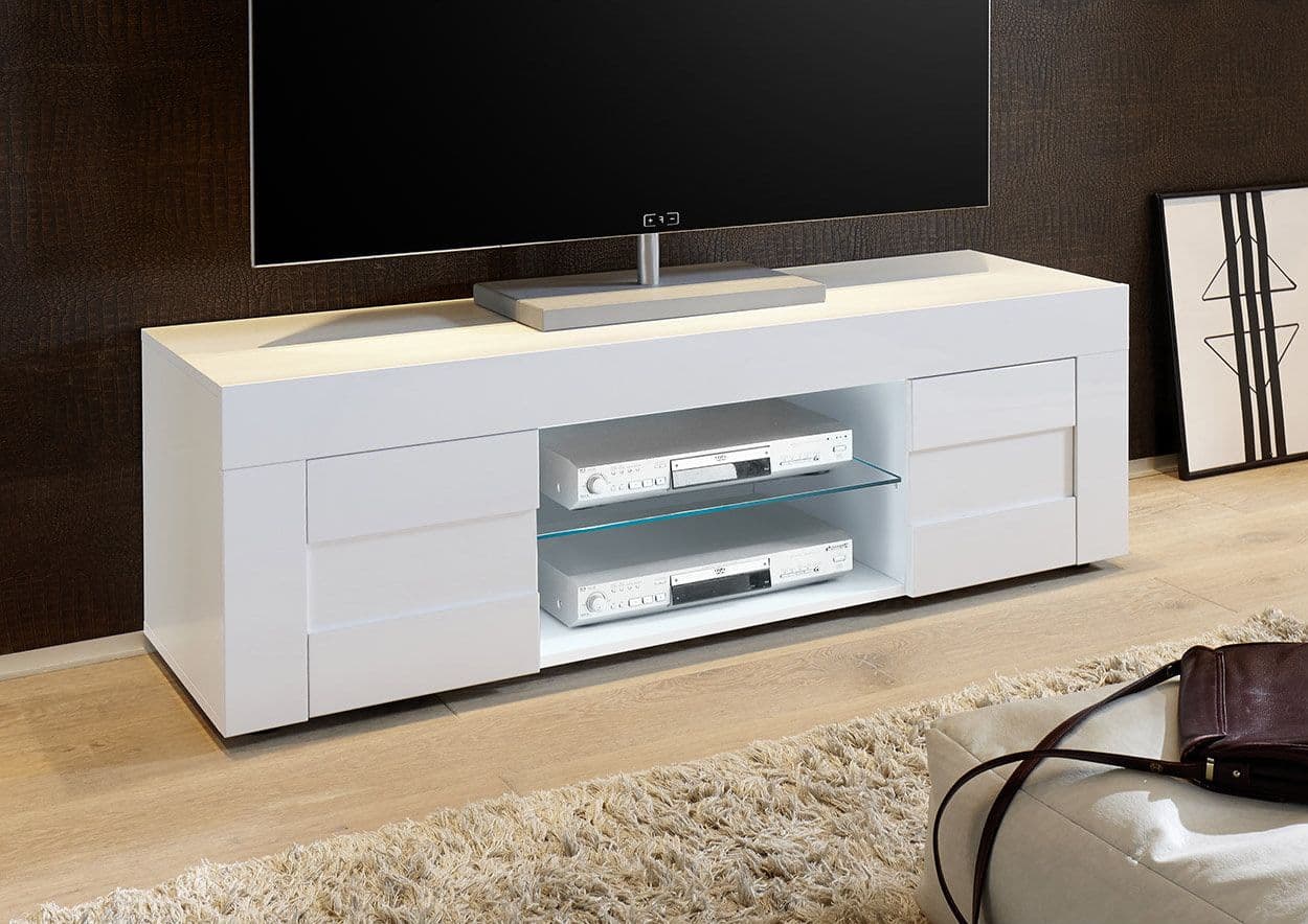 Madia porta TV con 2 ante "Build" mobile basso con ripiani in vetro Bianco laccato h 44 cm - 5