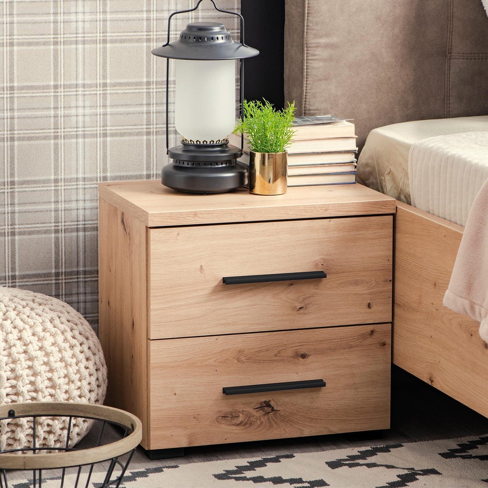 Comodino con 2 cassetti "Austria" Rovere con guide in metallo h 43 cm in Comodini Decor Space - Altamura, commercioVirtuoso.it