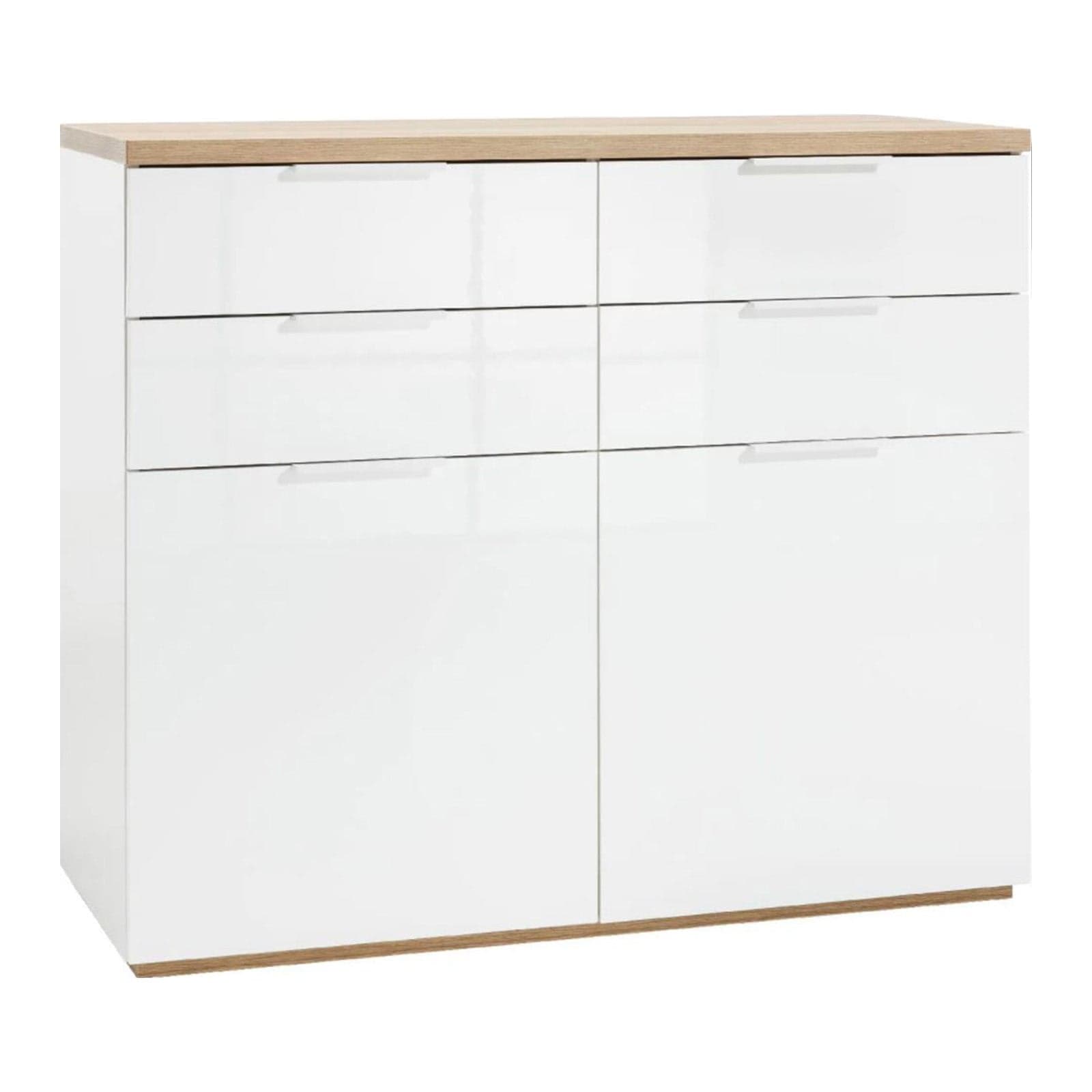 Madia multiuso "Mundi" 2 ante e 4 cassetti bianco laccato arredamento moderno h 102 cm
