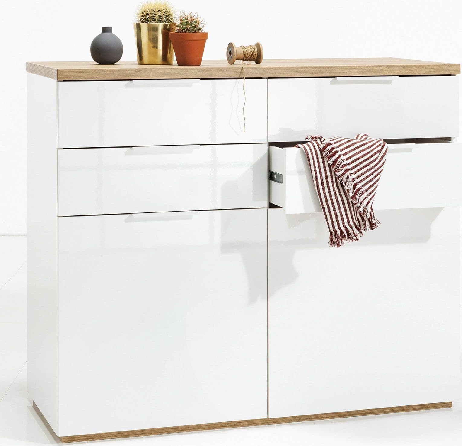 Madia multiuso "Mundi" 2 ante e 4 cassetti bianco laccato arredamento moderno h 102 cm in Cassettiere Decor Space - Altamura, commercioVirtuoso.it