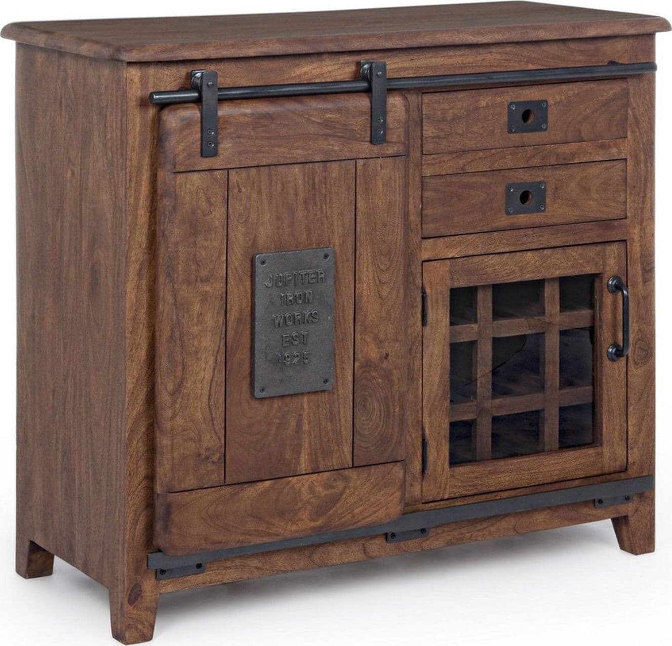 Credenza "Jupiter" con struttura in legno di mango, maniglie in acciaio, stile vintage – 2 Ante - 2 Cassetti - Porta