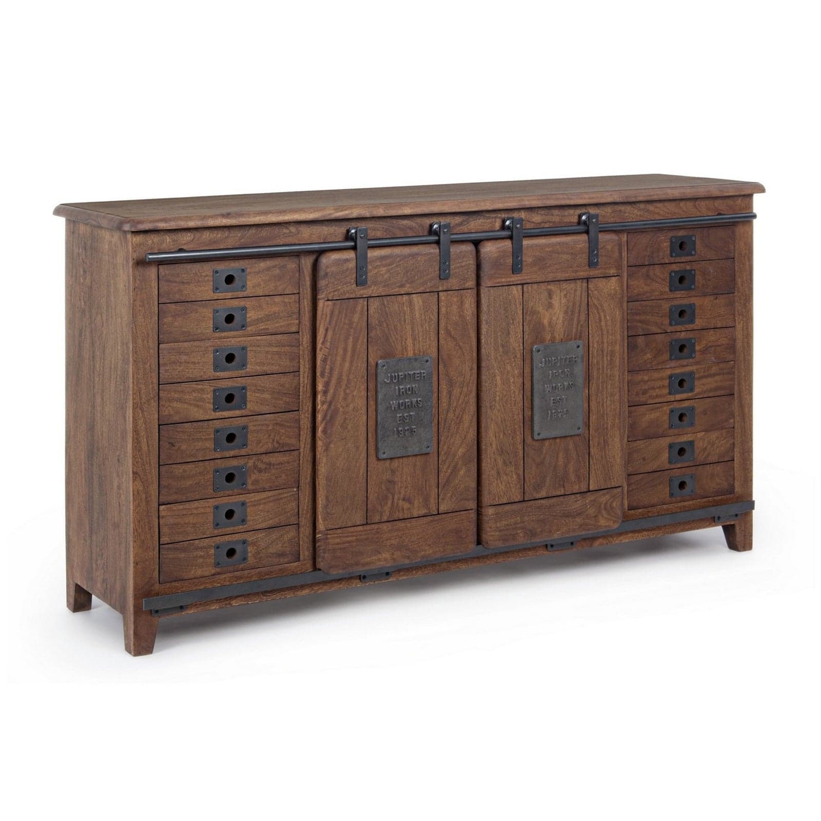 Credenza "Jupiter" con struttura in legno di mango, maniglie in acciaio, stile vintage - 3