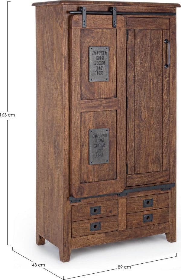 Credenza "Jupiter" con struttura in legno di mango, maniglie in acciaio, stile vintage - 2