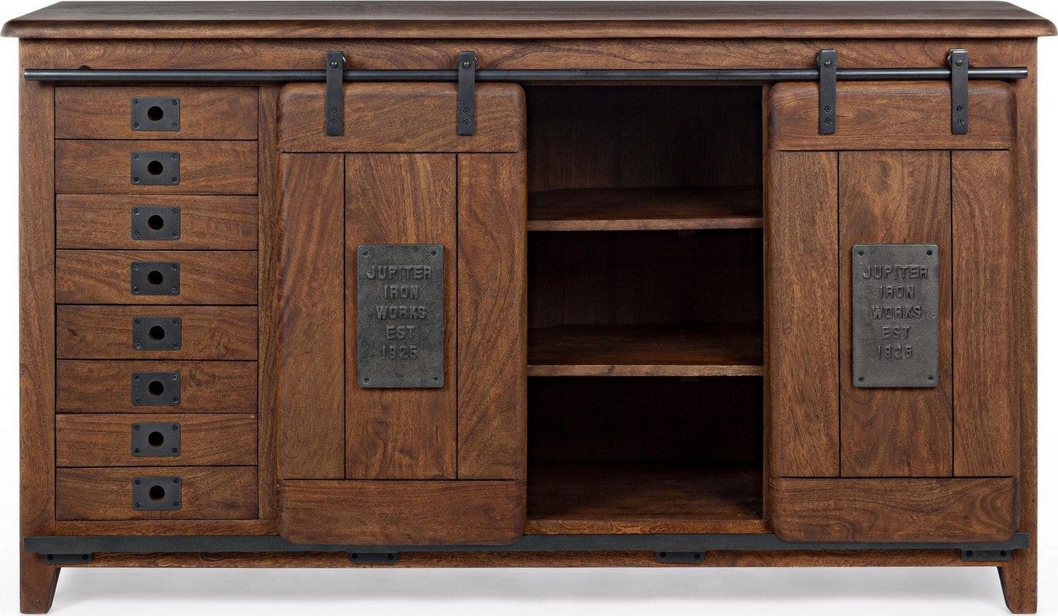 Credenza "Jupiter" con struttura in legno di mango, maniglie in acciaio, stile vintage - 13
