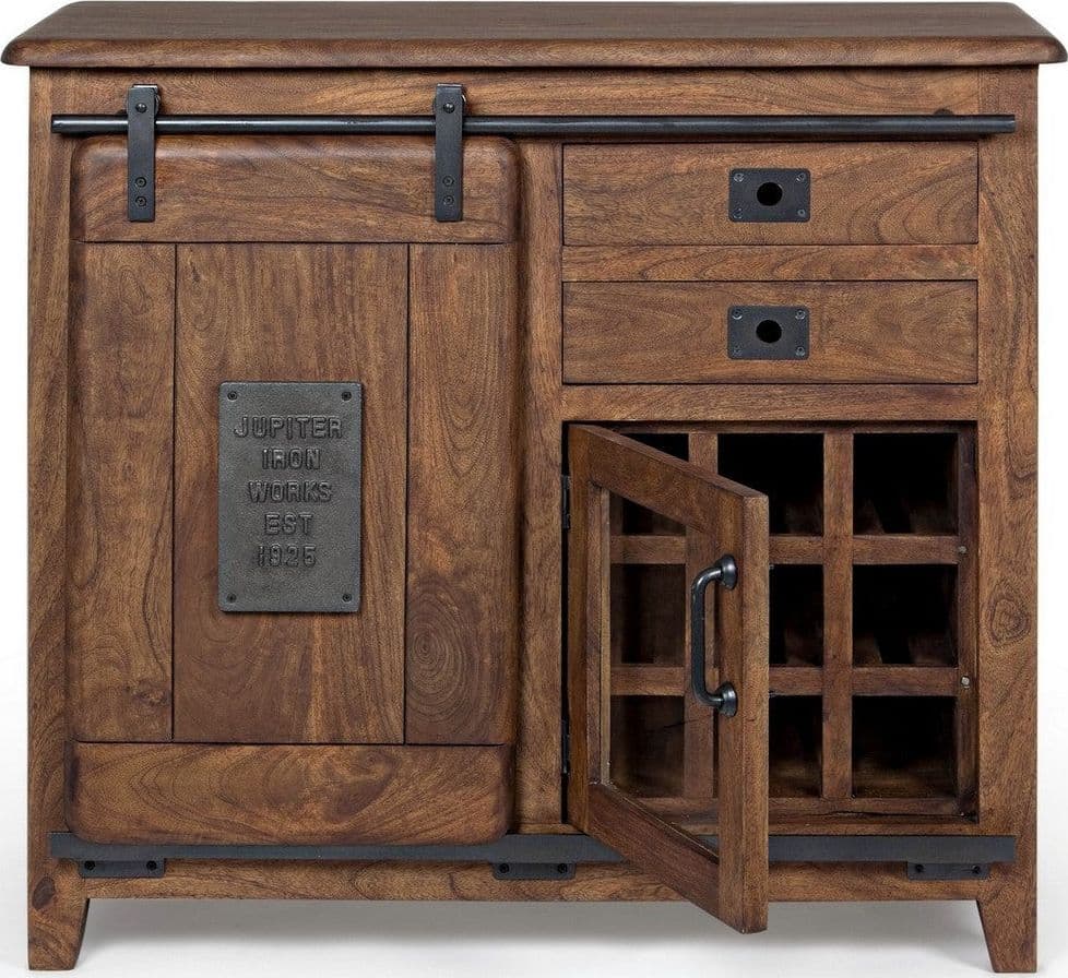 Credenza "Jupiter" con struttura in legno di mango, maniglie in acciaio, stile vintage - 19