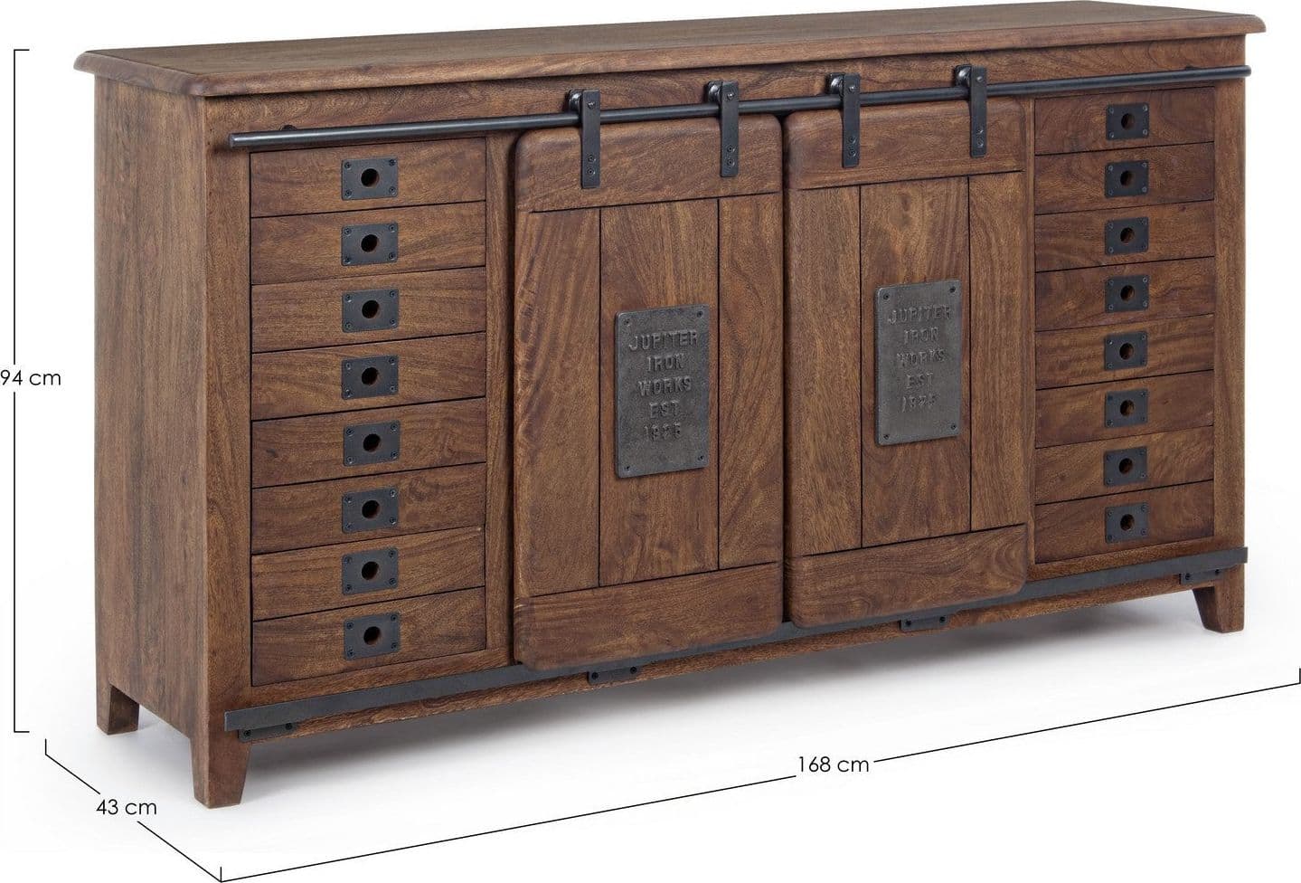 Credenza "Jupiter" con struttura in legno di mango, maniglie in acciaio, stile vintage - 10