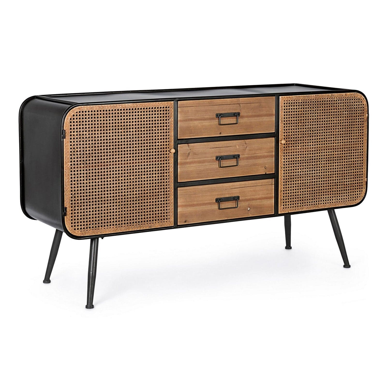 Credenza "Elton" con struttura in acciaio, cassetti in legno di abete, stile vintage - 2