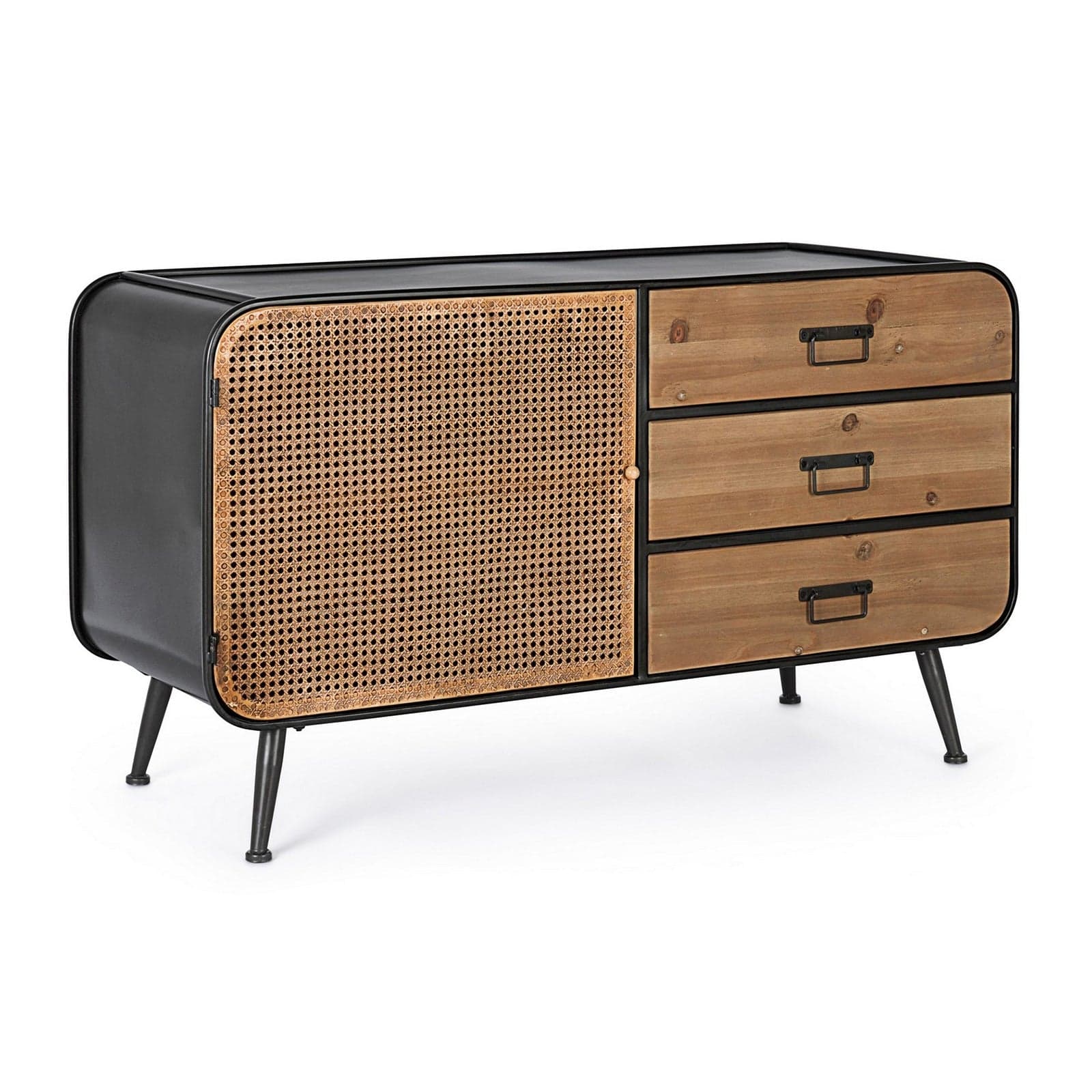 Credenza "Elton" con struttura in acciaio, cassetti in legno di abete, stile vintage - 3