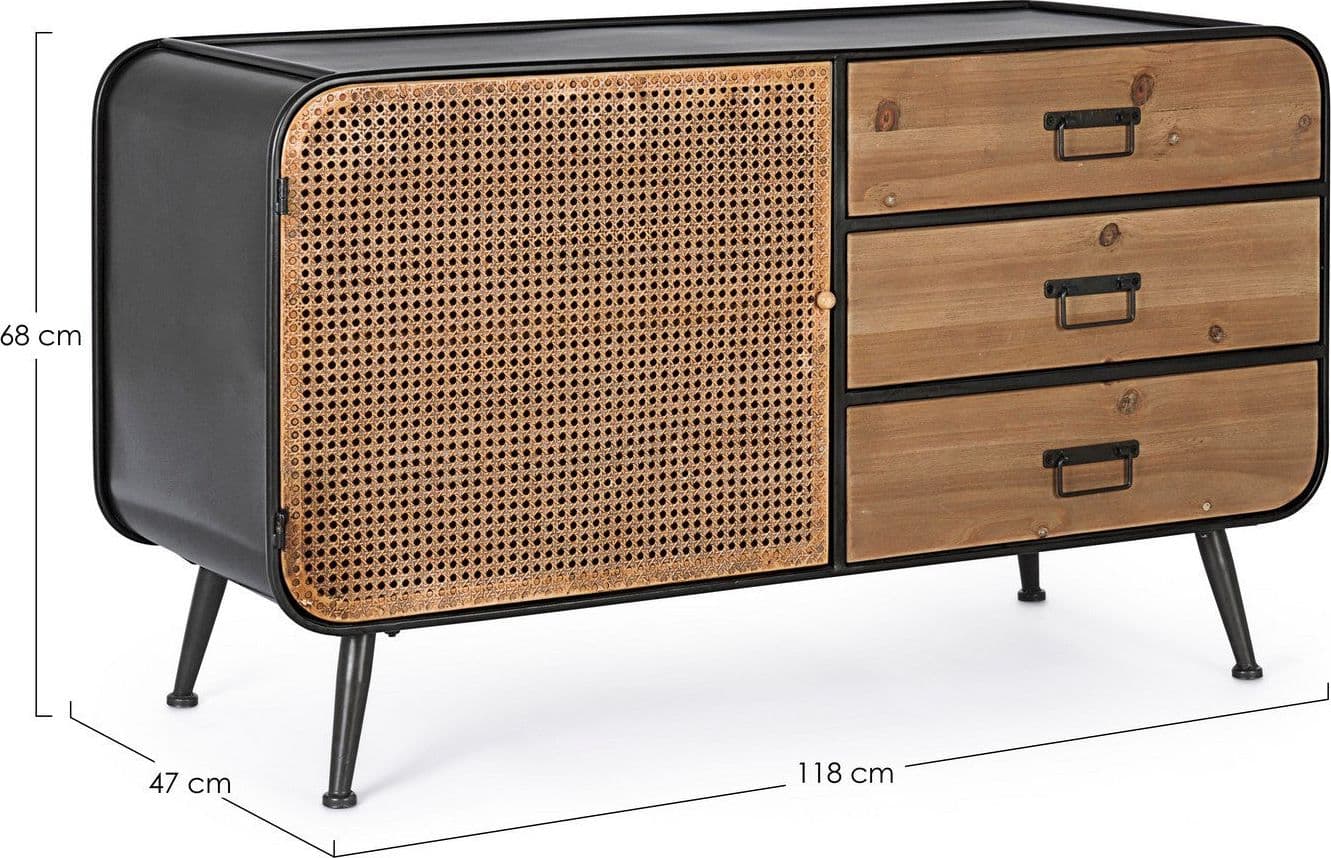 Credenza "Elton" con struttura in acciaio, cassetti in legno di abete, stile vintage - 2