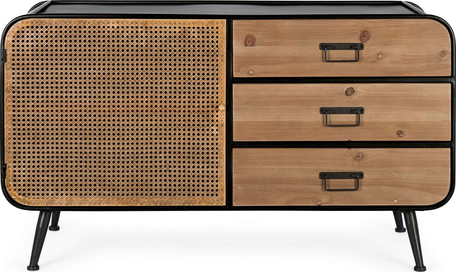 Credenza "Elton" con struttura in acciaio, cassetti in legno di abete, stile vintage - 3