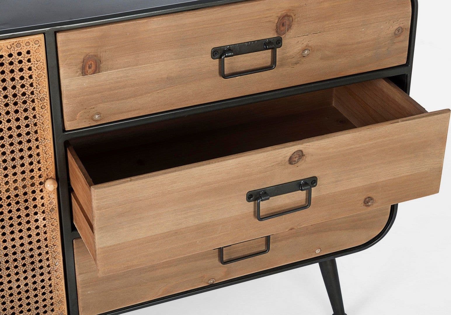 Credenza "Elton" con struttura in acciaio, cassetti in legno di abete, stile vintage - 7