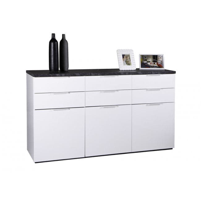 Madia multiuso "Mundi" 3 ante e 6 cassetti bianco laccato arredamento moderno h 102 cm in Cassettiere Decor Space - Altamura, commercioVirtuoso.it