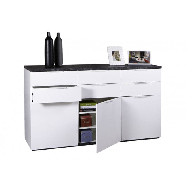 Madia multiuso "Mundi" 3 ante e 6 cassetti bianco laccato arredamento moderno h 102 cm in Cassettiere Decor Space - Altamura, commercioVirtuoso.it