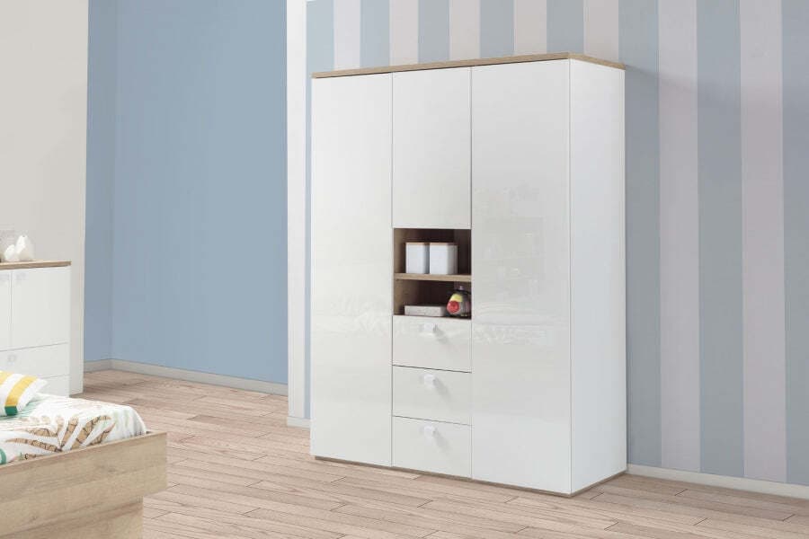 Armadio 3 ante e 3 cassetti Rovere e Bianco Laccato per cameretta moderna Casa e cucina/Arredamento/Camera da letto/Armadi Decor Space - Altamura, Commerciovirtuoso.it