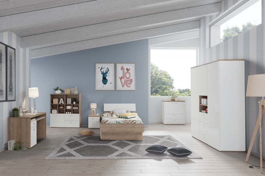 Armadio 3 ante e 3 cassetti Rovere e Bianco Laccato per cameretta moderna Casa e cucina/Arredamento/Camera da letto/Armadi Decor Space - Altamura, Commerciovirtuoso.it