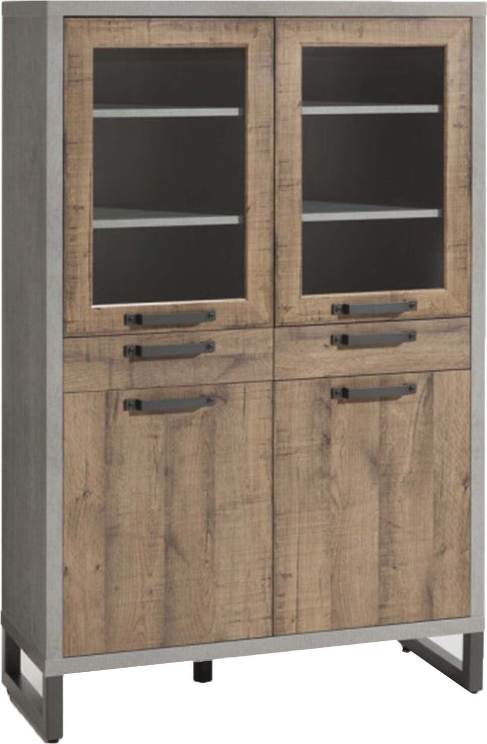 Credenza con 2 ante in vetro e 2 cassetti stile Industrial grigio e rovere h 170 cm Made in Italy Casa e cucina/Organizzazione interni/Contenitori ceste e cestini/Scatole e bauli/Bauli Decor Space - Altamura, Commerciovirtuoso.it