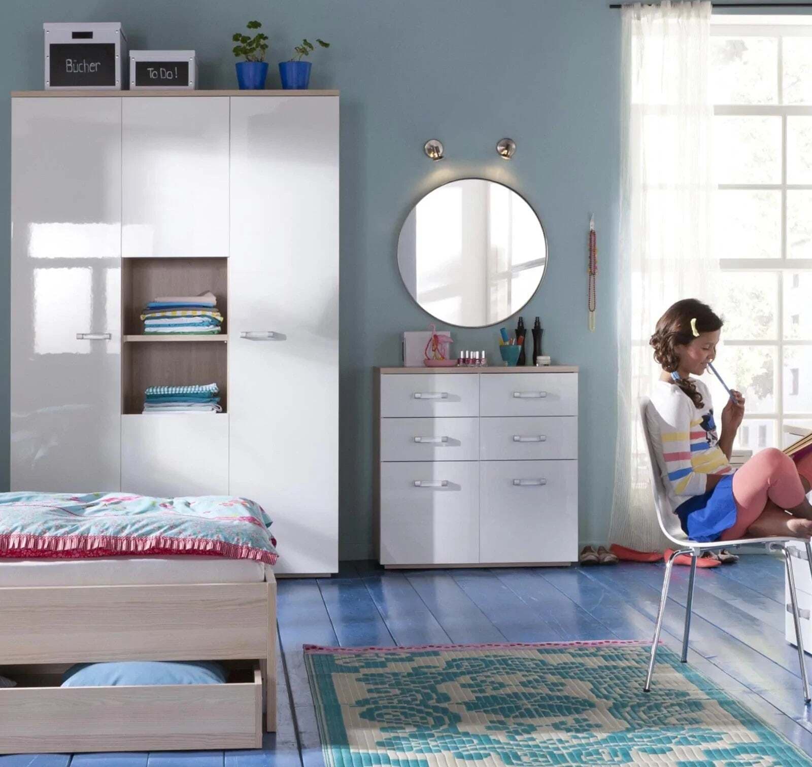 Cassettiera con 6 cassetti bianco lucido e rovere guide in metallo h 89 cm Casa e cucina/Organizzazione interni/Porta oggetti cassetti e scaffali/Cassettiere Decor Space - Altamura, Commerciovirtuoso.it