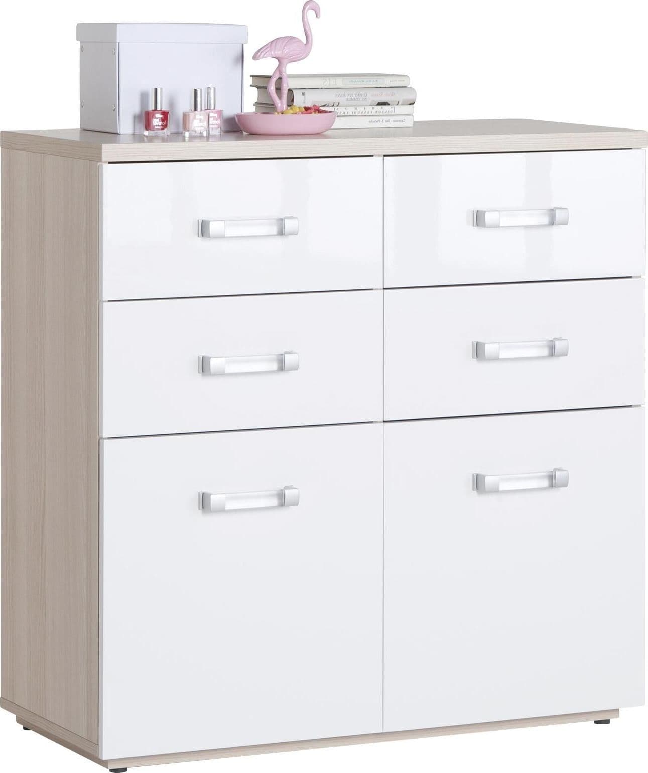 Cassettiera con 6 cassetti bianco lucido e rovere guide in metallo h 89 cm in Cassettiere Decor Space - Altamura, commercioVirtuoso.it