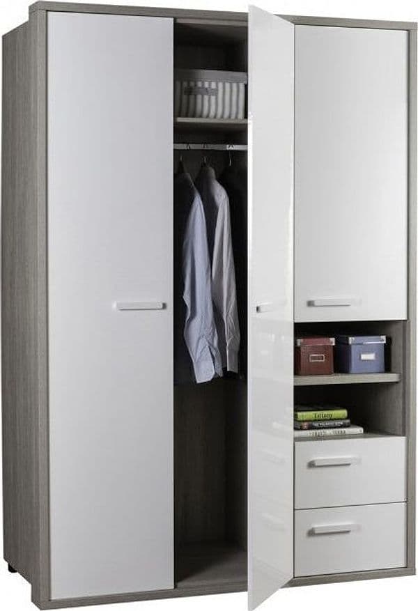Armadio 3 ante e 2 cassetti Rovere Gessato e Bianco Lucido per stanzetta e camera da letto in Armadi Decor Space - Altamura, commercioVirtuoso.it