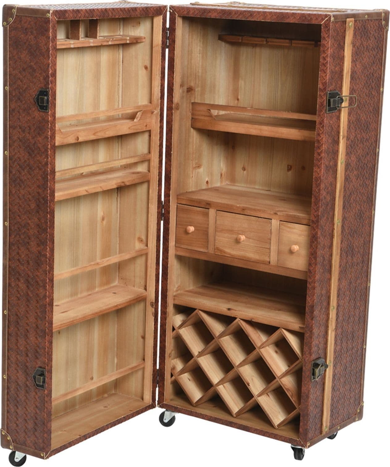 Baule in pelle portabottiglie e porta calici con ruote da interno h 125 cm in Bauli Decor Space - Altamura, commercioVirtuoso.it
