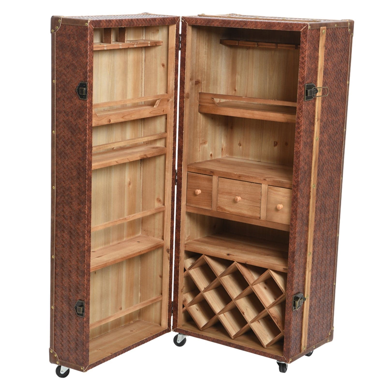 Baule in pelle portabottiglie e porta calici con ruote da interno h 125 cm in Bauli Decor Space - Altamura, commercioVirtuoso.it