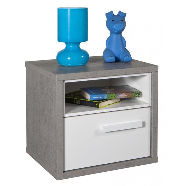 Comodino cemento e bianco laccato con 1 cassetto per cameretta moderna in Comodini Decor Space - Altamura, commercioVirtuoso.it