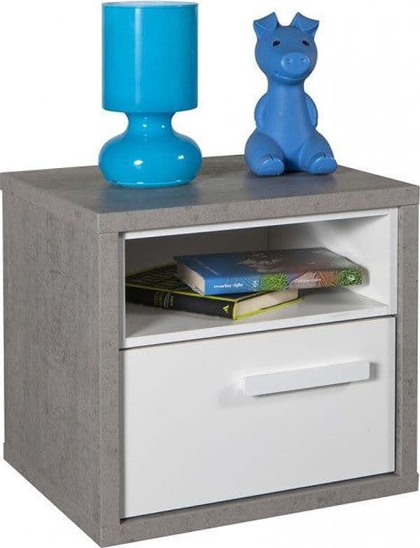 Comodino cemento e bianco laccato con 1 cassetto per cameretta moderna in Comodini Decor Space - Altamura, commercioVirtuoso.it