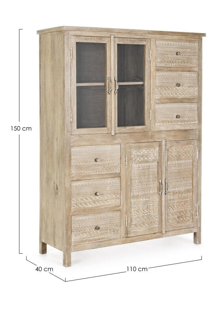 Credenza "Mayra" con struttura in legno di mango, decorazioni a mano, stile naturale in Credenze Decor Space - Altamura, commercioVirtuoso.it